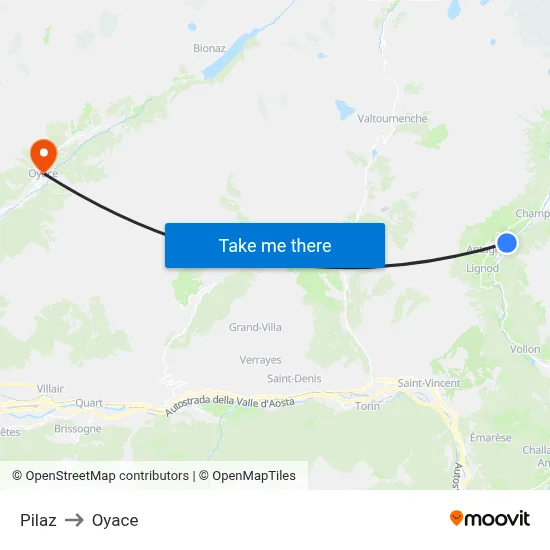 Pilaz to Oyace map