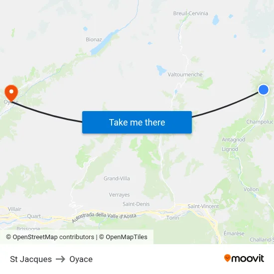 St Jacques to Oyace map