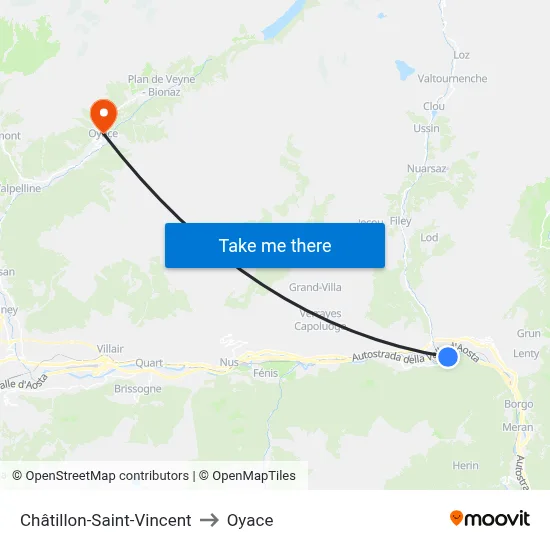 Châtillon-Saint-Vincent to Oyace map