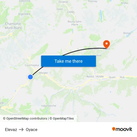 Elevaz to Oyace map
