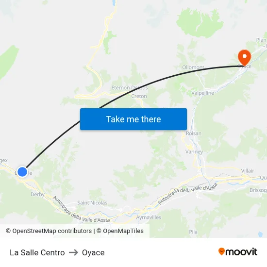 La Salle Center to Oyace map