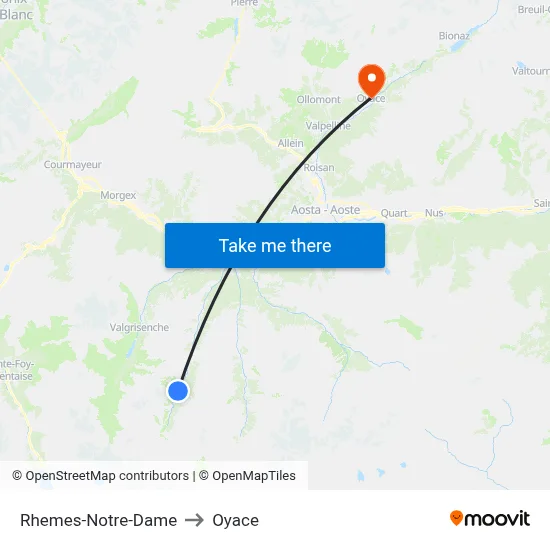 Rhemes-Notre-Dame to Oyace map