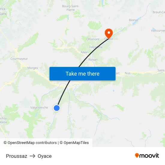 Proussaz to Oyace map