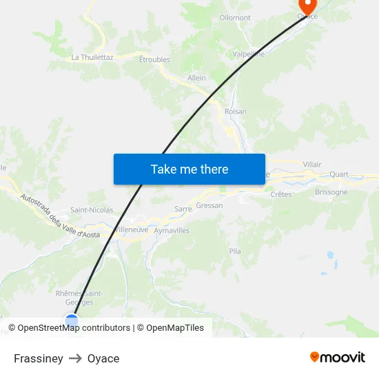 Frassiney to Oyace map
