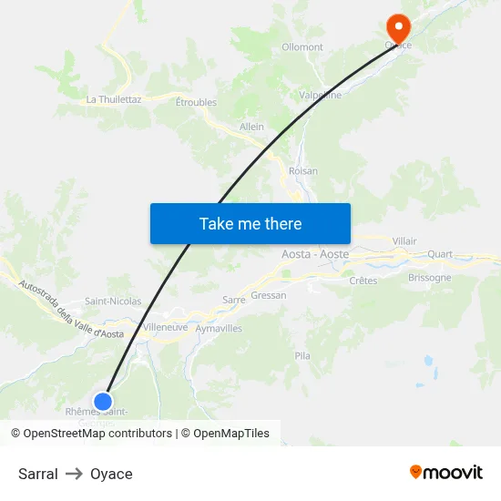 Sarral to Oyace map