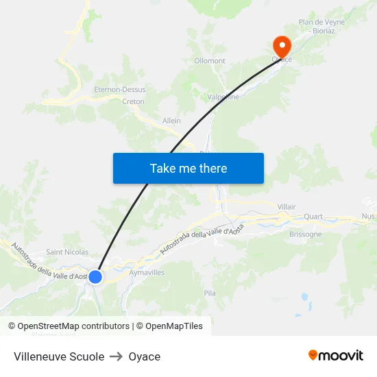 Villeneuve Schools to Oyace map