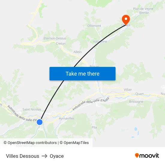 Lower Villages to Oyace map