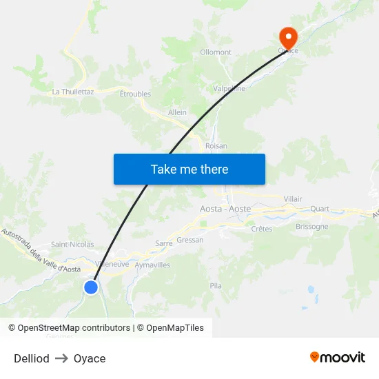 Delliod to Oyace map