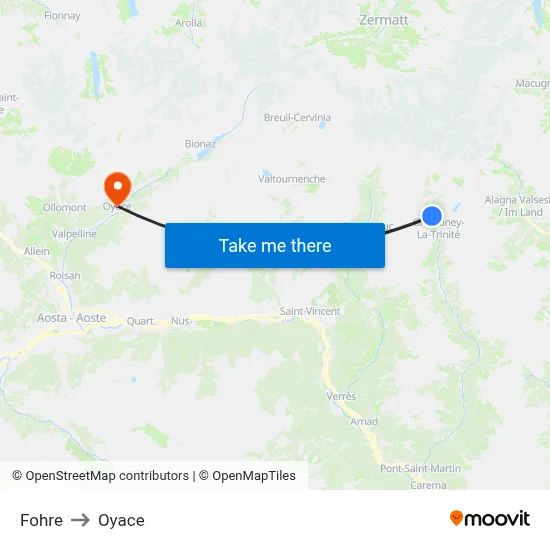 Fohre to Oyace map