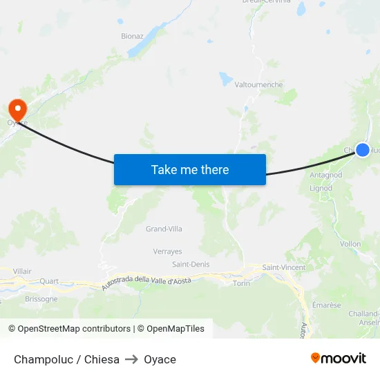 Champoluc / Church to Oyace map