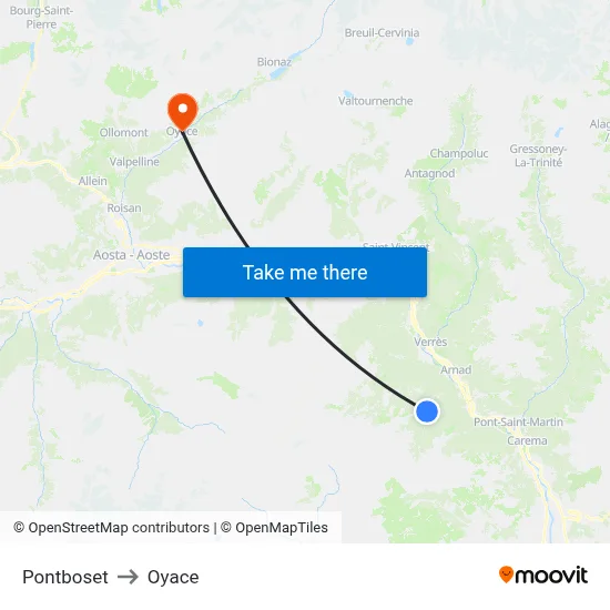 Pontboset to Oyace map