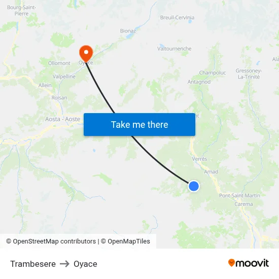 Trambesere to Oyace map