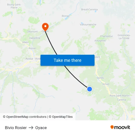 Rosier Junction to Oyace map