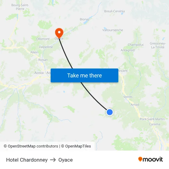 Hotel Chardonney to Oyace map
