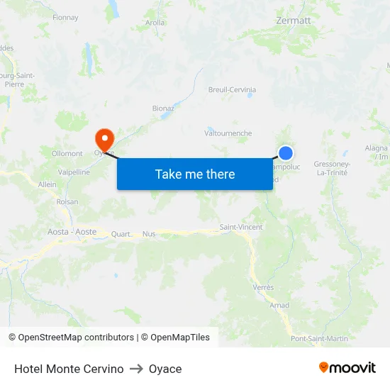 Hotel Monte Cervino to Oyace map