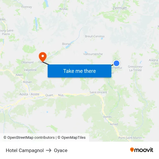 Hotel Campagnol to Oyace map
