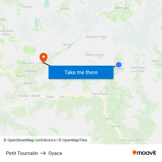 Petit Tournalin to Oyace map