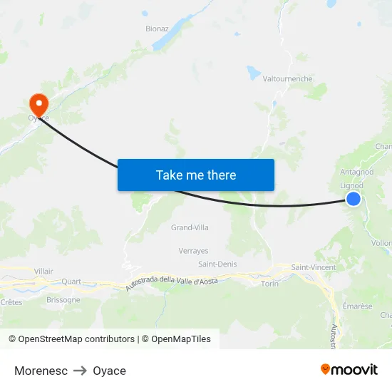 Morenesc to Oyace map