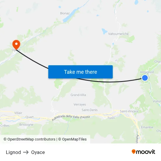 Lignod to Oyace map