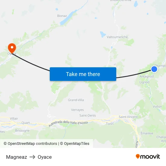 Magneaz to Oyace map