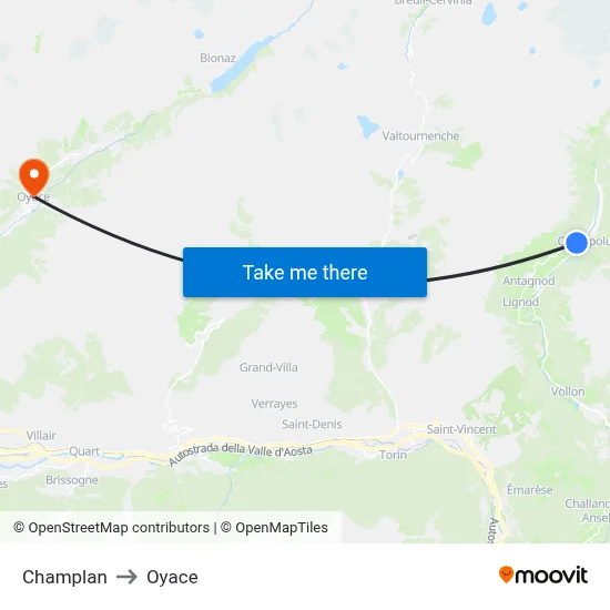 Champlan to Oyace map