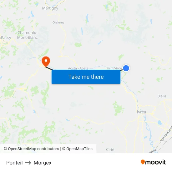 Ponteil to Morgex map