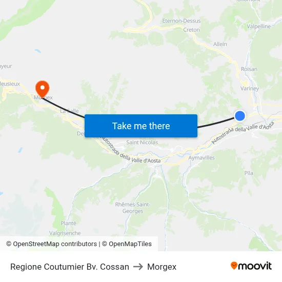 Coutumier Region Cossan Junction to Morgex map