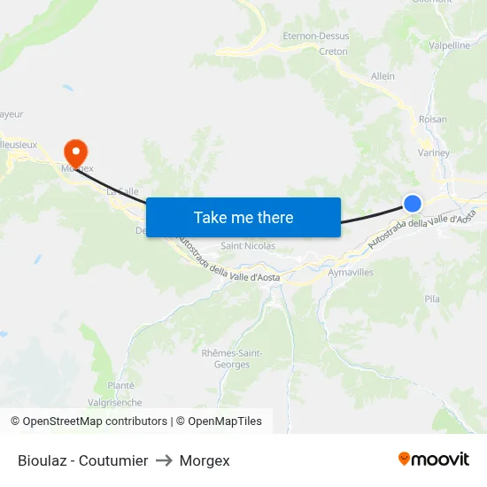 Bioulaz - Coutumier to Morgex map
