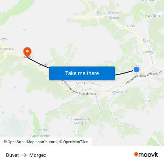 Duvet to Morgex map