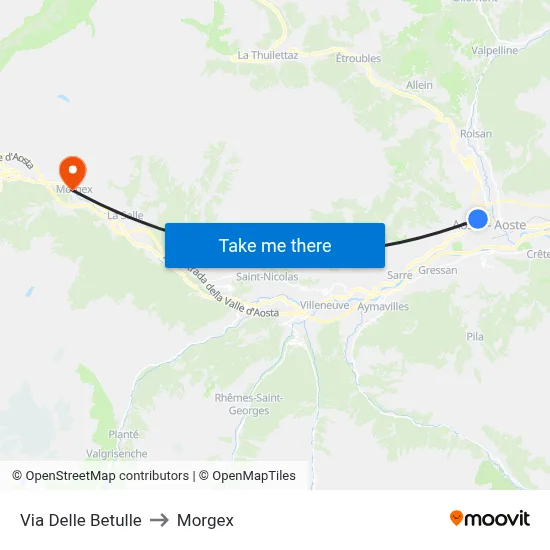 Delle Betulle Street to Morgex map