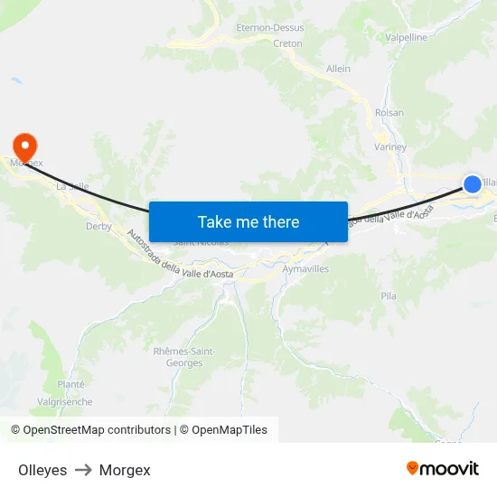 Olleyes to Morgex map
