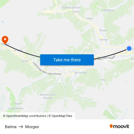 Balma to Morgex map