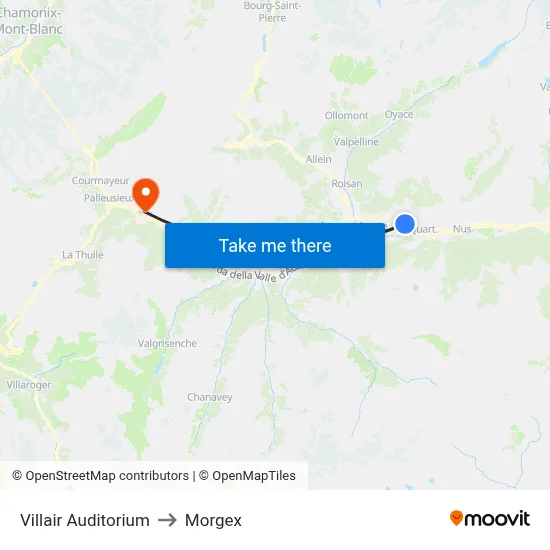 Villair Auditorium to Morgex map