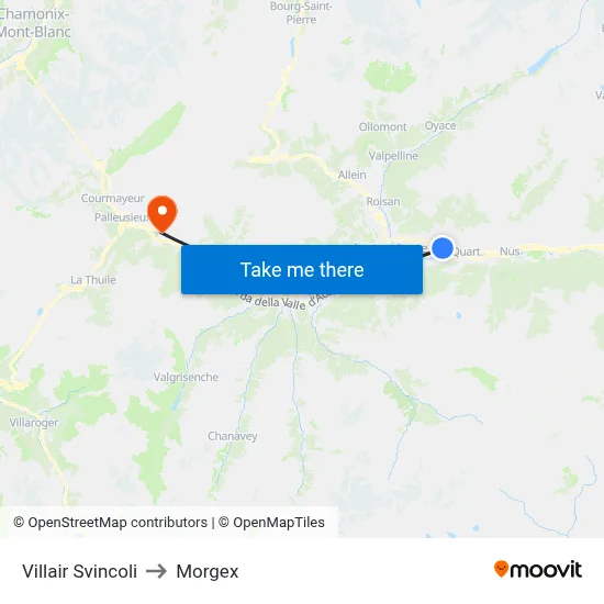 Villair Interchanges to Morgex map