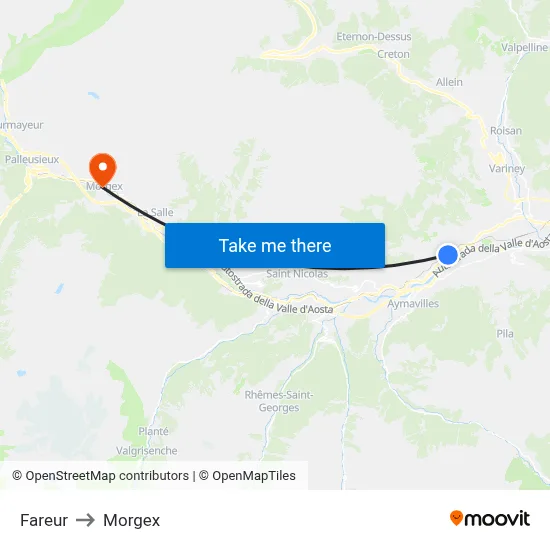 Fareur to Morgex map