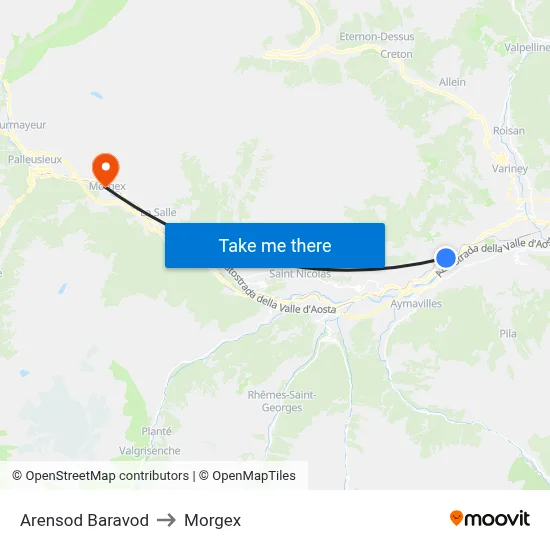 Arensod Baravod to Morgex map