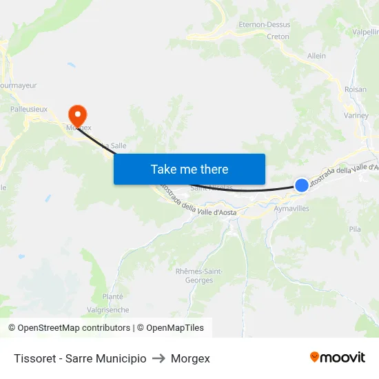 Tissoret - Sarre Town Hall to Morgex map