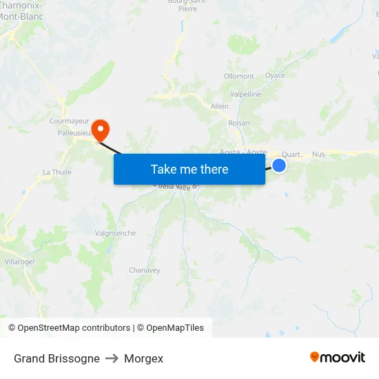 Grand Brissogne to Morgex map