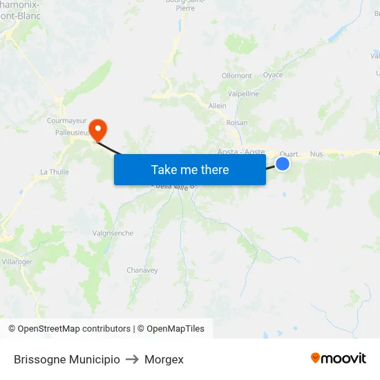 Brissogne Town Hall to Morgex map