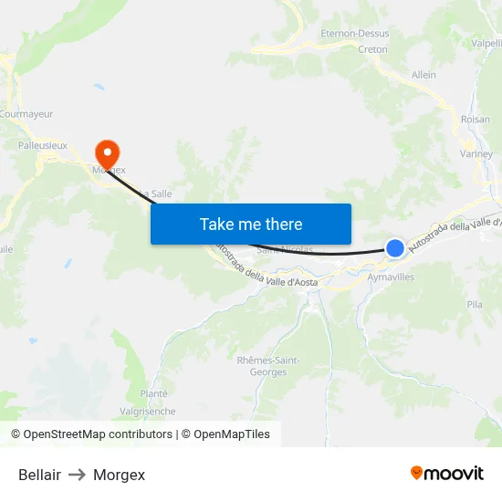 Bellair to Morgex map