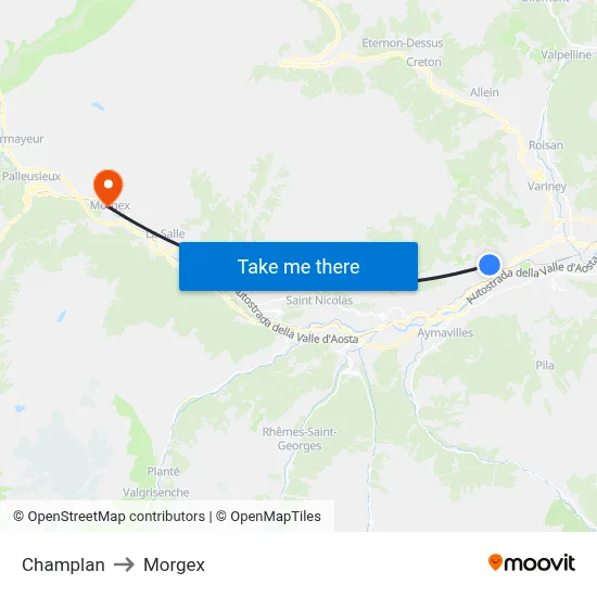 Champlan to Morgex map