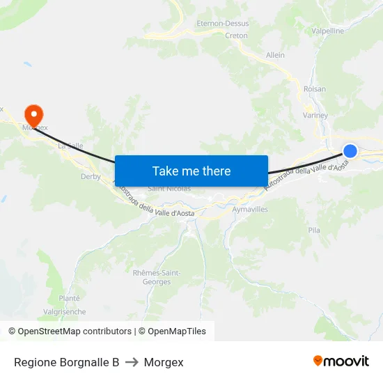 Borgnalle Region B to Morgex map