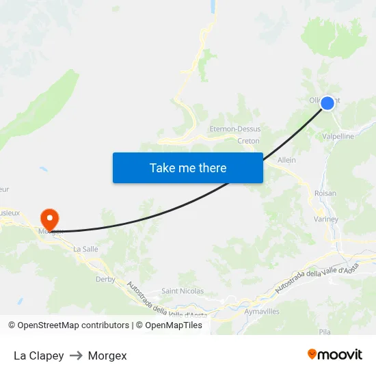 La Clapey to Morgex map