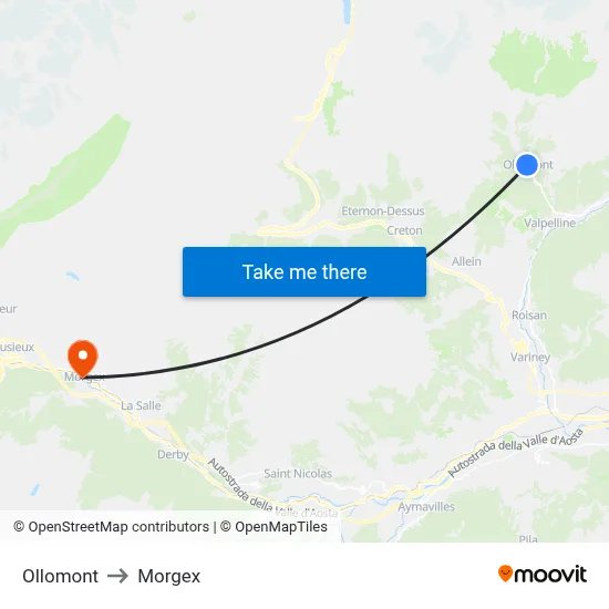 Ollomont to Morgex map