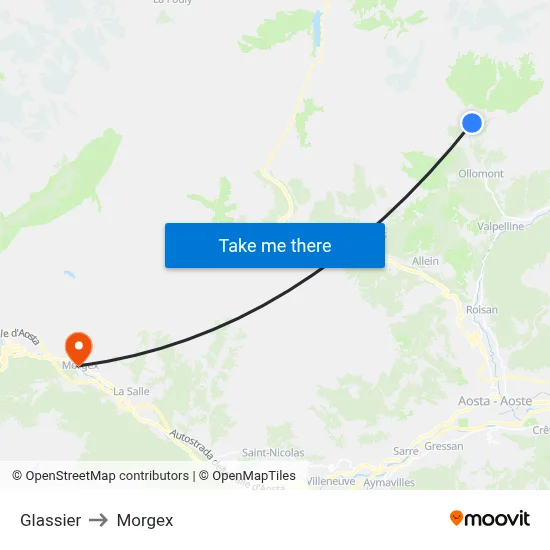 Glassier to Morgex map