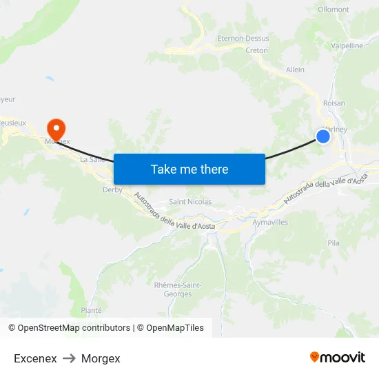 Excenex to Morgex map