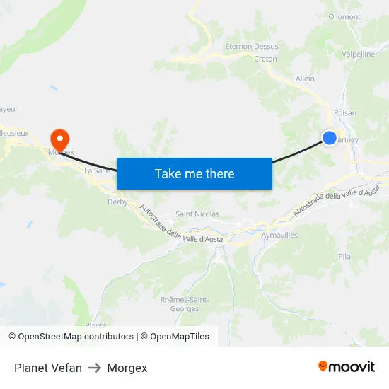Planet Vefan to Morgex map