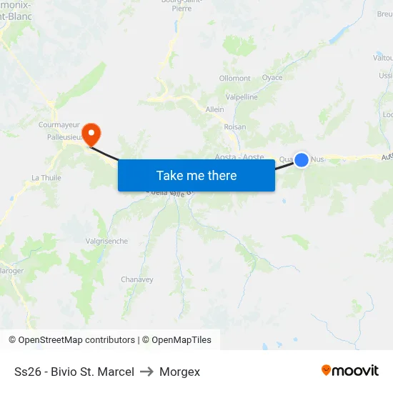Highway 26 - St. Marcel Junction to Morgex map