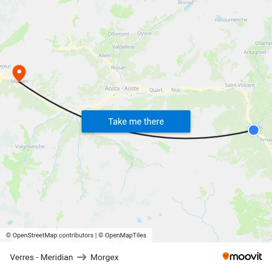 Verres - Meridian to Morgex map