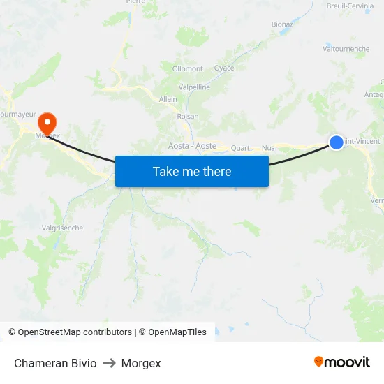 Chameran Bivio to Morgex map